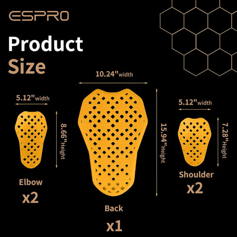 Espro 5-PC CE Level 2 Certified Armor Inserts Pad Motorcycle Protector for Jackets Pants Replacement Pads