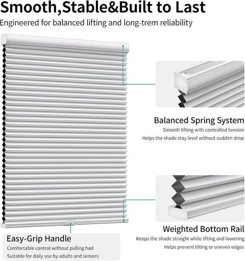 MYshade Custom Cordless Blackout Cellular Shades for Windows, Honeycomb Window Shades with Thermal Insulation, Child & Pet Safe Room Darkening Shade, Easy Install, Custom Size, White