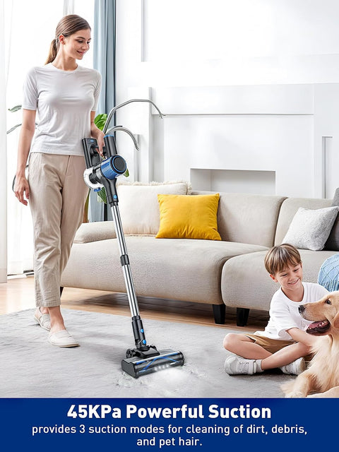 Yoma 8-in-1 Cordless Vacuum Cleaner, Lightweight with LED Display, 3 Suction Modes & 45-Min Detachable Battery, Blue