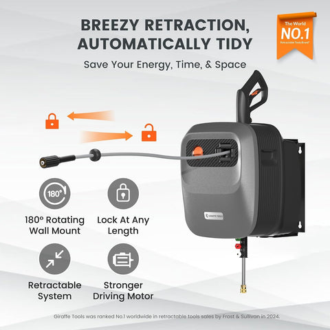 Giraffe Tools Grandfalls Retractable Wall Mount Pressure Washer G20, 65FT