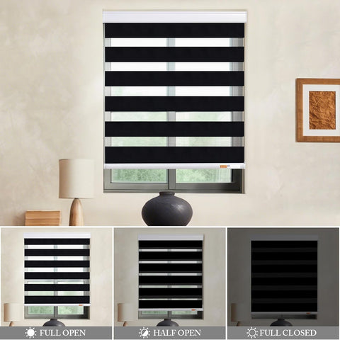GHV Zebra Blinds for Windows, Black, 35 in (W) x 64 in (H)