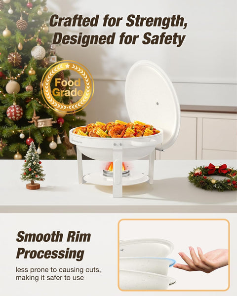WARMOUNTS White Chafing Dishes for Buffet, Maifanite-Coated Chafers, 4 Pack
