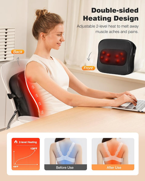 Shiatsu Back & Neck Massager with Heat – Deep Tissue Kneading Cushion