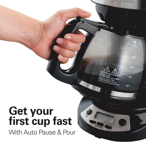 Hamilton Beach 12-Cup Programmable Drip Coffee Maker with Glass Carafe, Black