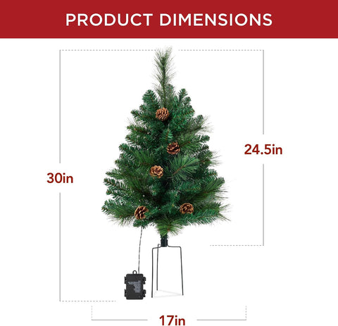 Best Choice Products Set of 2 24.5in Outdoor Scotch Pine Pathway Christmas Trees, Battery Operated Pre-Lit Holiday Décor w/LED Lights