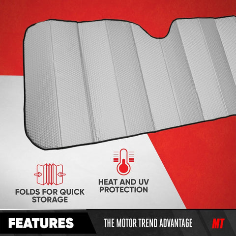 Motor Trend Accordion Gray Car Windshield Sun Shade - Car Sun Visor Sun Shade for Windshield - Window Shades for SUV & Truck - Dash Cover Sun Protection Window Shade Accessories - 58" x 24"