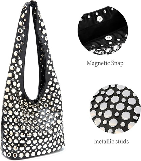 Studded Hobo Bag Y2k Rivets Bucket Purse for Women Studded Shoulder Bag, Trendy Purse, Small Tote Handbag