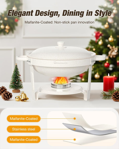 WARMOUNTS White Chafing Dishes for Buffet, Maifanite-Coated Chafers, 4 Pack