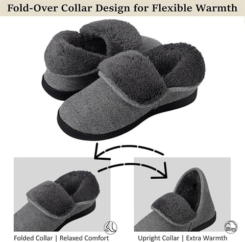 Men's Knit Bootie Slippers – Plush Fleece Lined, Memory Foam, Non-Slip | Light Grey