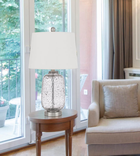 Solaro Distressed Glass Table Lamp with Hardback Taper Drum Shade