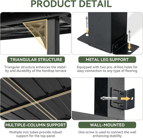 Aoxun 10' x 14' Lean to Gazebo Pergola with Sloping Roof for Patio, Black