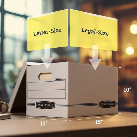 Bankers Box Stor/File Standard-Duty Storage Boxes with Lift-Off Lids, Letter/Legal, 10"x12"x15" - Case of 20