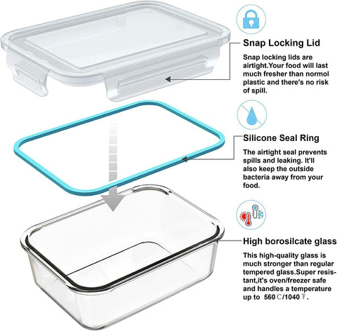Glass Food Storage Containers with Lids, 18-Piece Glass Meal Prep Container Set, BPA Free & Leak Proof