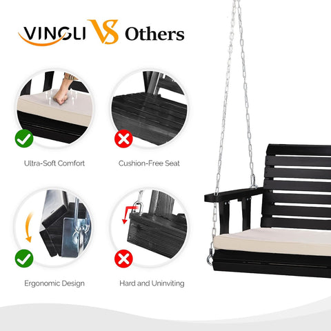 VINGLI 4 FT Heavy Duty Porch Swing with Cushion, 880 LBS Wooden, Black