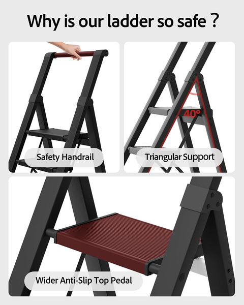 5 Step Ladder Foldable, Lightweight Aluminum Step Stool