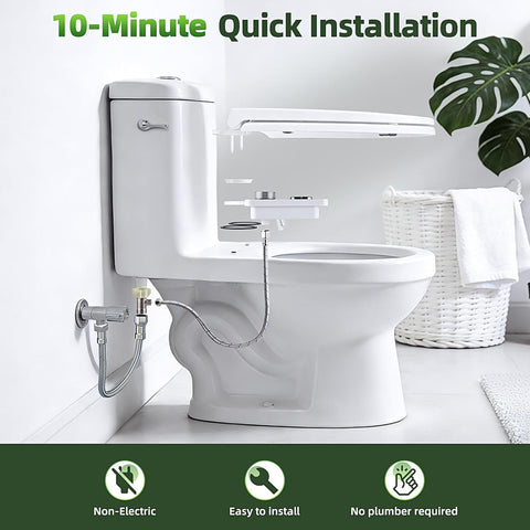 Non-Electric Bidet Attachment with Pressure Controls, Self-Cleaning Dual Nozzles for Front & Rear Wash, Black