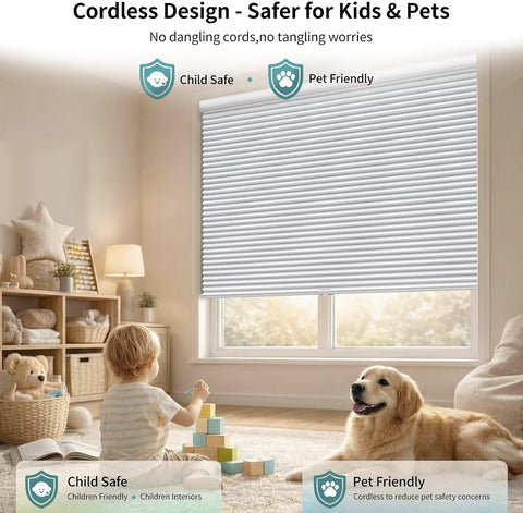 MYshade Custom Cordless Blackout Cellular Shades for Windows, Honeycomb Window Shades with Thermal Insulation, Child & Pet Safe Room Darkening Shade, Easy Install, Custom Size, White