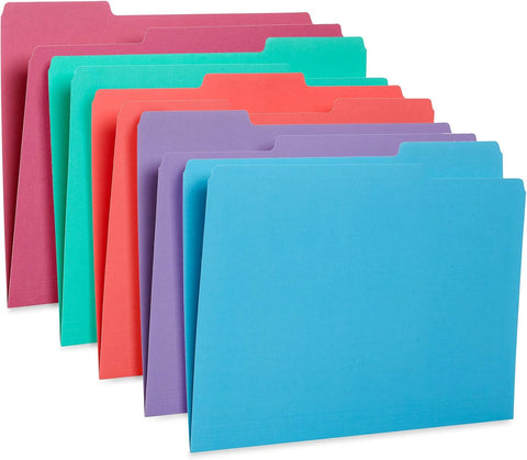 Blue Summit Supplies 100-Pack Letter-Size File Folders, 1/3-Cut Tabs, 5 Colors