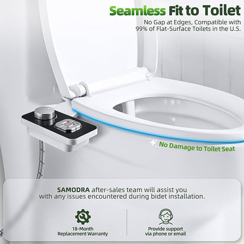 Non-Electric Bidet Attachment with Pressure Controls, Self-Cleaning Dual Nozzles for Front & Rear Wash, Black