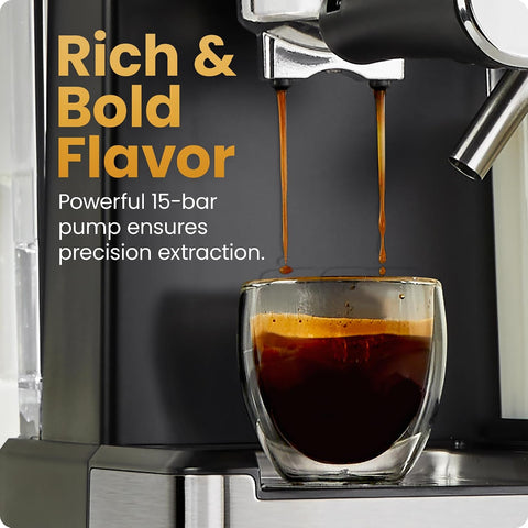 CHULUX CaféMaster Pro Espresso Machine, Brew Single or Double Shots, Coffee Maker with Built-In Milk Frother for Cappuccino & Latte, XL 1.8 Liter Removable Water Reservoir - Stainless Steel