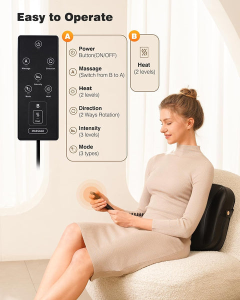 Shiatsu Back & Neck Massager with Heat – Deep Tissue Kneading Cushion