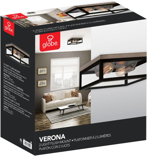 Globe Electric Verona Ceiling Light, 5.12 in. H x 13 in. W x 13 in. L - Dark Bronze