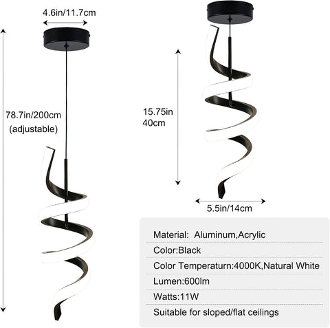 MAYNA Spiral Modern LED Pendant Lighting, Small Pendant Light for Bedroom