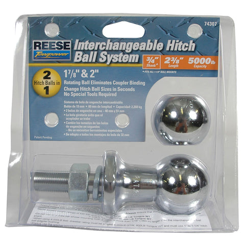 Reese Towpower 74307 Standard Interchangeable Hitch Ball System, 3/4 in. Shank, 5,000 lb GTW