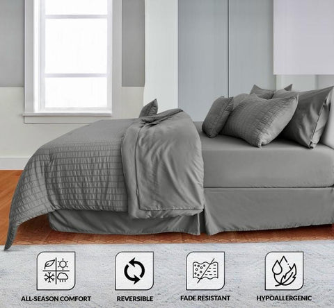 10-Piece Grey Solid Color Microfiber King Bed in a Bag