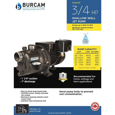 Burcam 506221P 0.75 HP Noryl Shallow Well Jet Pump