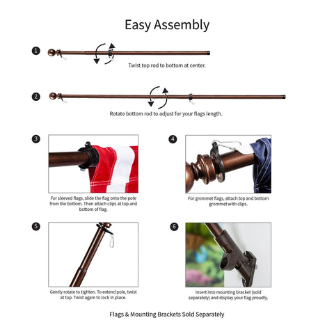 Evergreen Flag Bronze Extendable House Flag Pole – 35–60", Weather-Safe Iron, Two Ring Clips