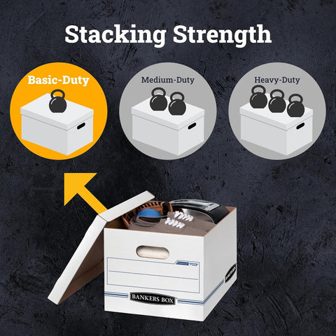 Bankers Box Stor/File Standard-Duty Storage Boxes with Lift-Off Lids, Letter/Legal, 10"x12"x15" - Case of 20