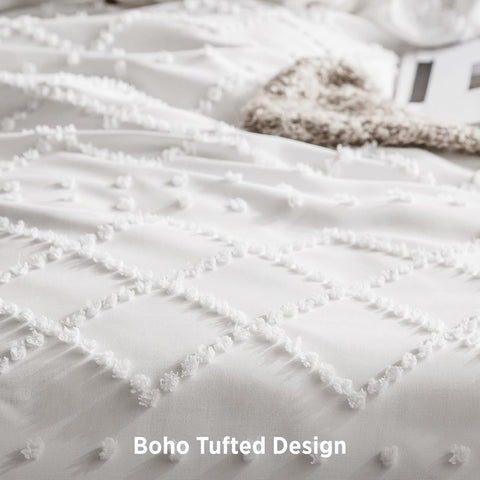 Bedsure King Comforter Set – White Boho Tufted Farmhouse Bedding, 3 Pieces