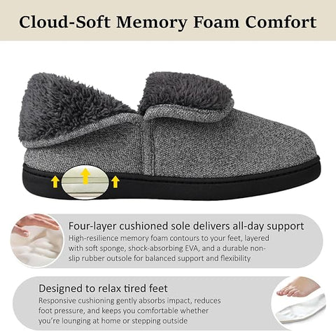 Men's Knit Bootie Slippers – Plush Fleece Lined, Memory Foam, Non-Slip | Light Grey