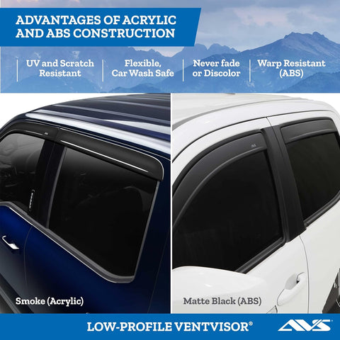 Auto Ventshade [AVS] Low Profile Rain Guards For 2009 - 2024 Dodge Ram 1500, 19-24 Classic, CREW CAB; 2010-2025 Ram 2500 & 3500 MEGA/CREW CAB | Window Vent Visors, 4 pcs. - Matte Black | 1774004