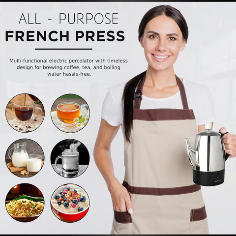 Mixpresso 10 Cup Electric Percolator Coffee Pot, Stainless Steel