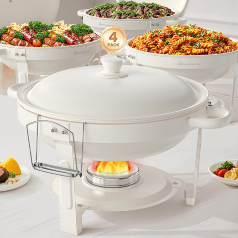 WARMOUNTS White Chafing Dishes for Buffet, Maifanite-Coated Chafers, 4 Pack