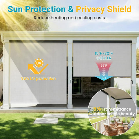 10'W x 8'H Integrated Roller Shades, Patio Sun Shade for Privacy Protection  Size: 120"W x 96"H