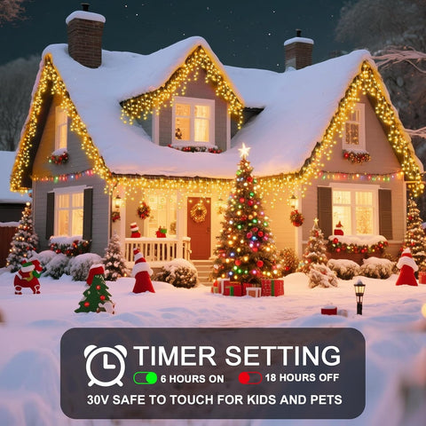 98 Ft Outdoor Christmas String Lights, 1,216 LED, 8 Modes & Timer, Warm White