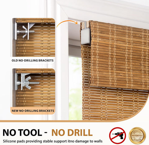 LazBlinds No Drill Bamboo Roman Shades, 31x64, Ceylon Light Russet