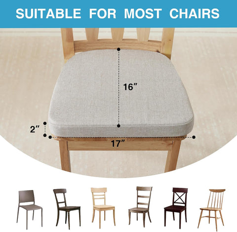 Shinnwa Dining Chair Cushions Set of 2, Non-Slip D-Shaped Kitchen Chair Pads with Ties, 17" x 16" x 2", Beige