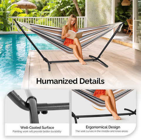 ONCLOUD 550 LBS Capacity Double Hammock with Stand Included with Portable Carrying Bag, Heavy Duty 2-Person Hammock for Outdoors & Indoors - Desert Stripe, Series TDCTZ1 - Desert Stripe