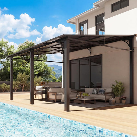 Aoxun 10' x 14' Lean to Gazebo Pergola with Sloping Roof for Patio, Black