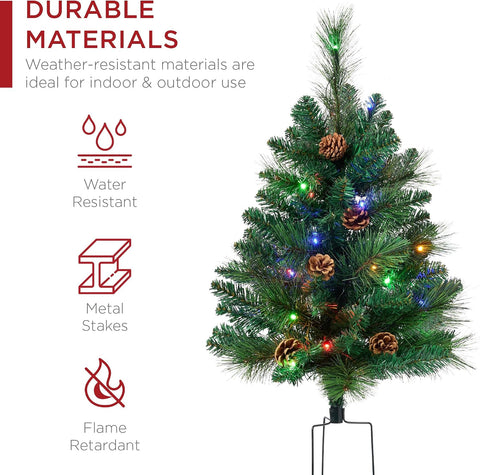 Best Choice Products Set of 2 24.5in Outdoor Scotch Pine Pathway Christmas Trees, Battery Operated Pre-Lit Holiday Décor w/LED Lights