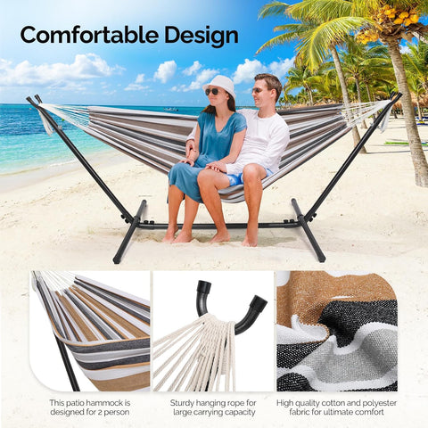 ONCLOUD 550 LBS Capacity Double Hammock with Stand Included with Portable Carrying Bag, Heavy Duty 2-Person Hammock for Outdoors & Indoors - Desert Stripe, Series TDCTZ1 - Desert Stripe