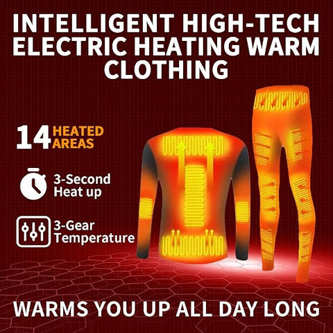 Men’s Electric Heated Thermal Underwear Set – Fleece Lined, Top & Pants -6XL