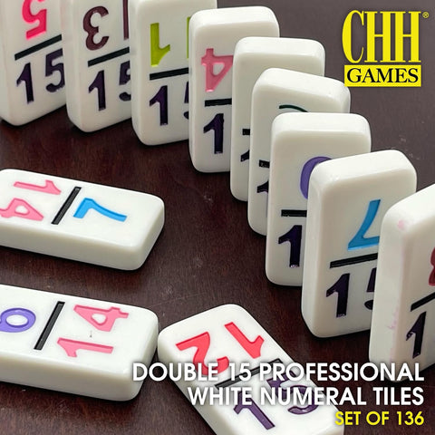 CHH Professional Double 15 Dominoes with Color Numbers, 136-Piece Domino Set for All Ages