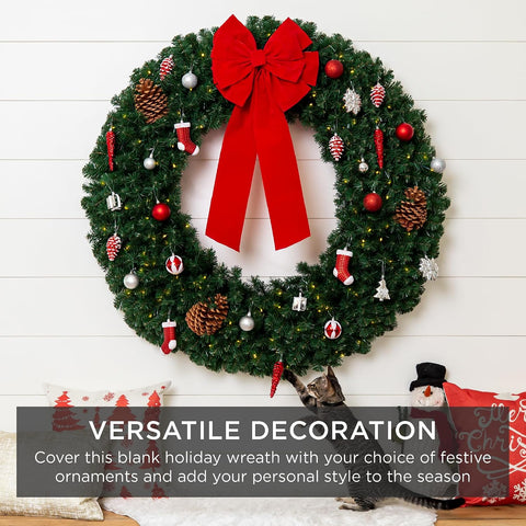 Best Choice Products 24in Large Artificial Pre-Lit Fir Christmas Wreath Holiday Accent Decoration w/ 50 LED Lights, 100 PVC Tips