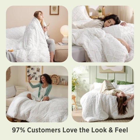 Bedsure King Comforter Set – White Boho Tufted Farmhouse Bedding, 3 Pieces