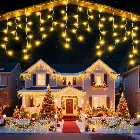 98 Ft Outdoor Christmas String Lights, 1,216 LED, 8 Modes & Timer, Warm White